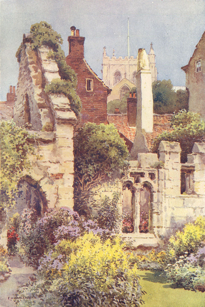 Ruins of St. Anne's Chapel, Ripon. Yorkshire. By Ernest Haslehust 1920 print